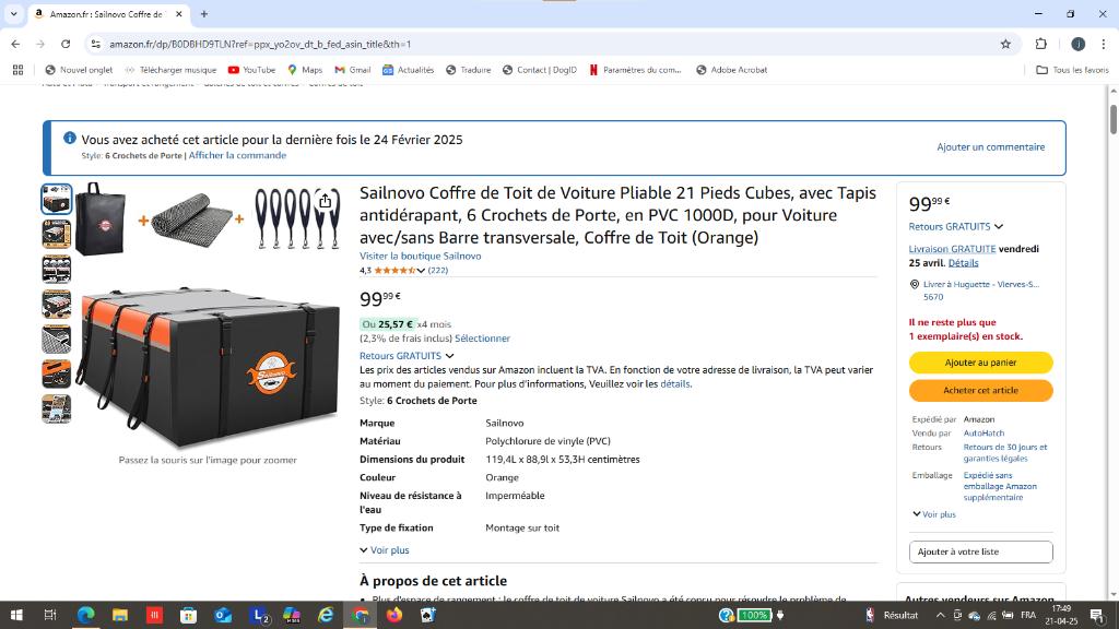 coffre de toit, Autos : Divers, Coffres de toit, Enlèvement, Comme neuf