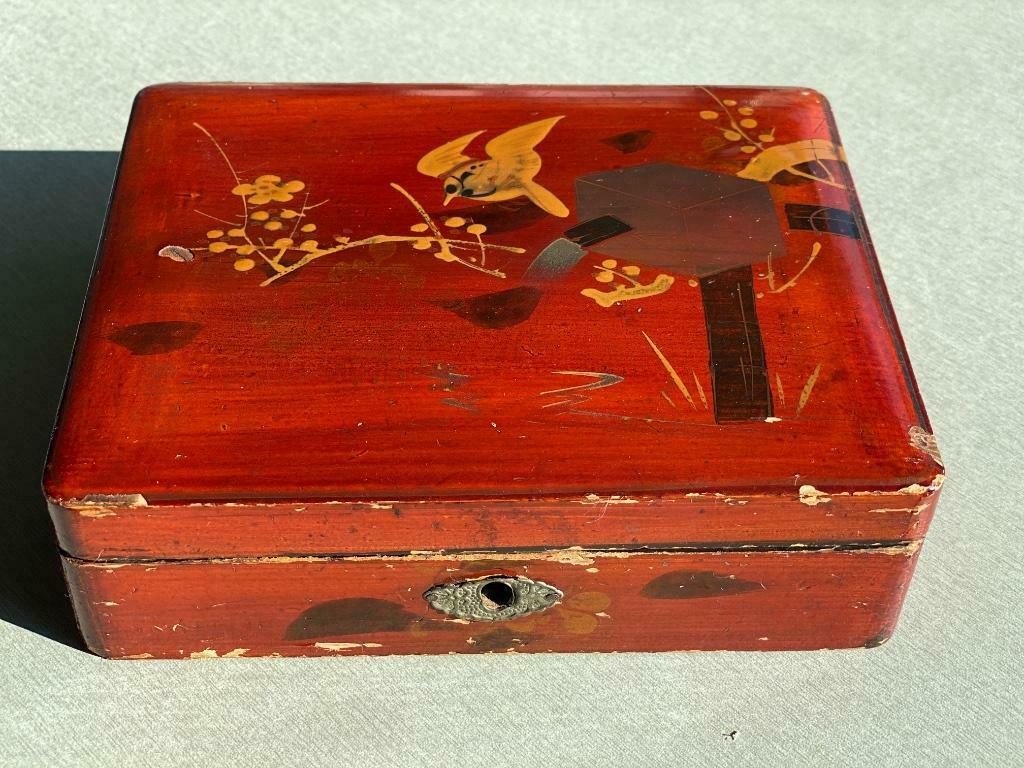 Mooi oud beschilderd Chinees houten kistje, Antiek en Kunst, Curiosa en Brocante, Ophalen of Verzenden