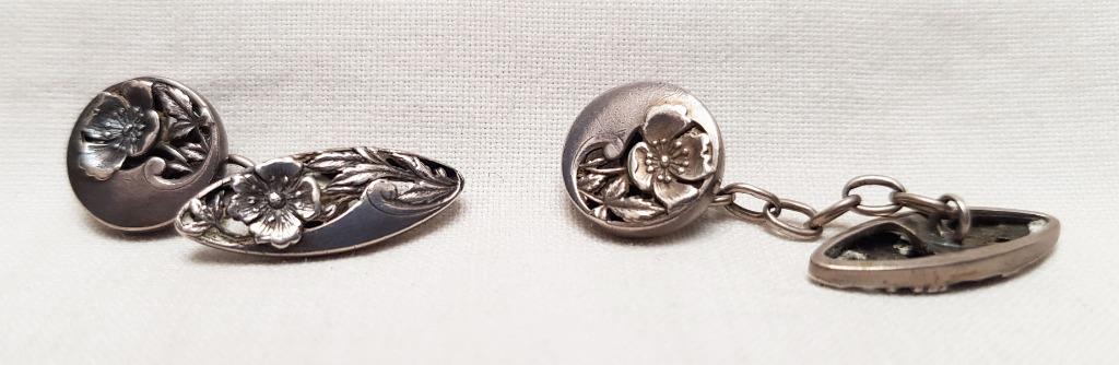 Paar manchetknopen art nouveau zilver., Handtassen en Accessoires, Antieke sieraden, Ophalen of Verzenden, Zilver, Manchetknopen