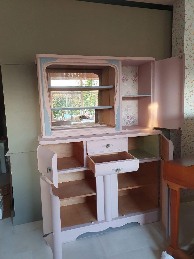 Buffet rose/bleu brocant avec une touche d'or - avec miroirs, Maison & Meubles, Armoires | Buffets, Enlèvement, Verre