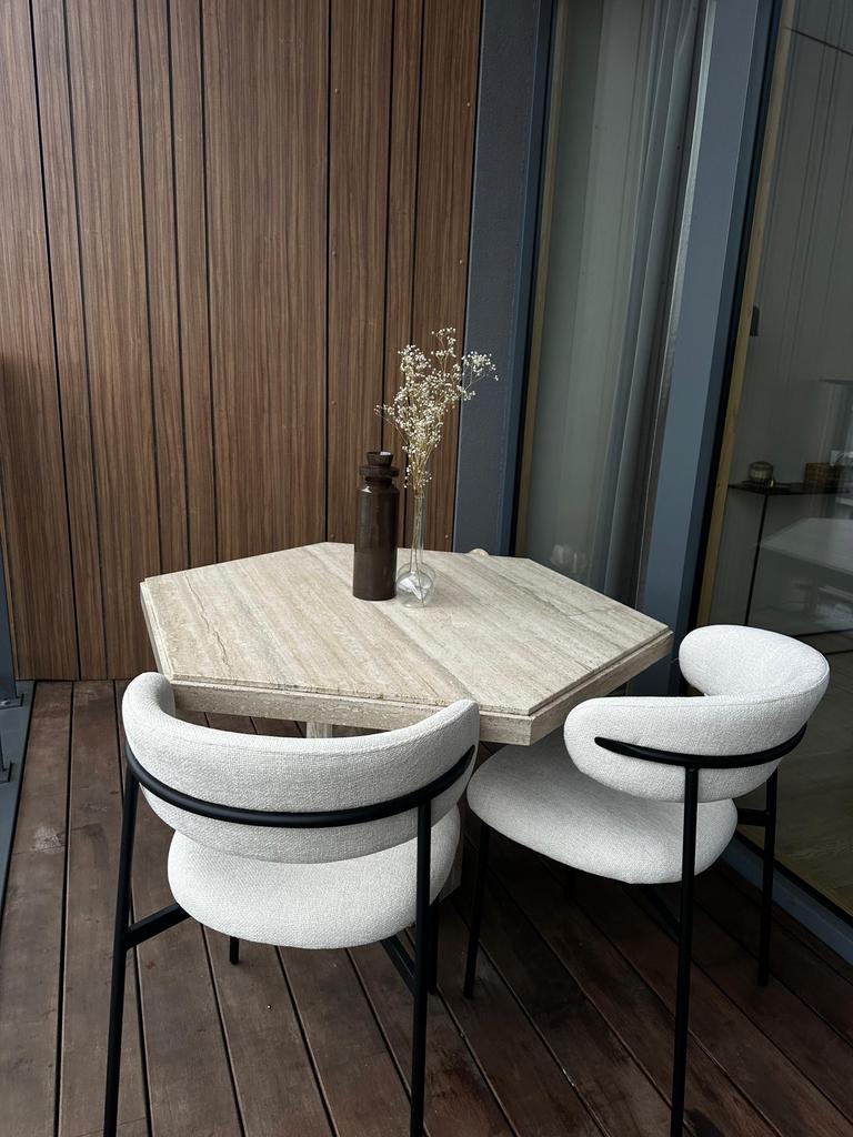 Table de salle à manger octogonale vintage en travertin, Enlèvement, Comme neuf