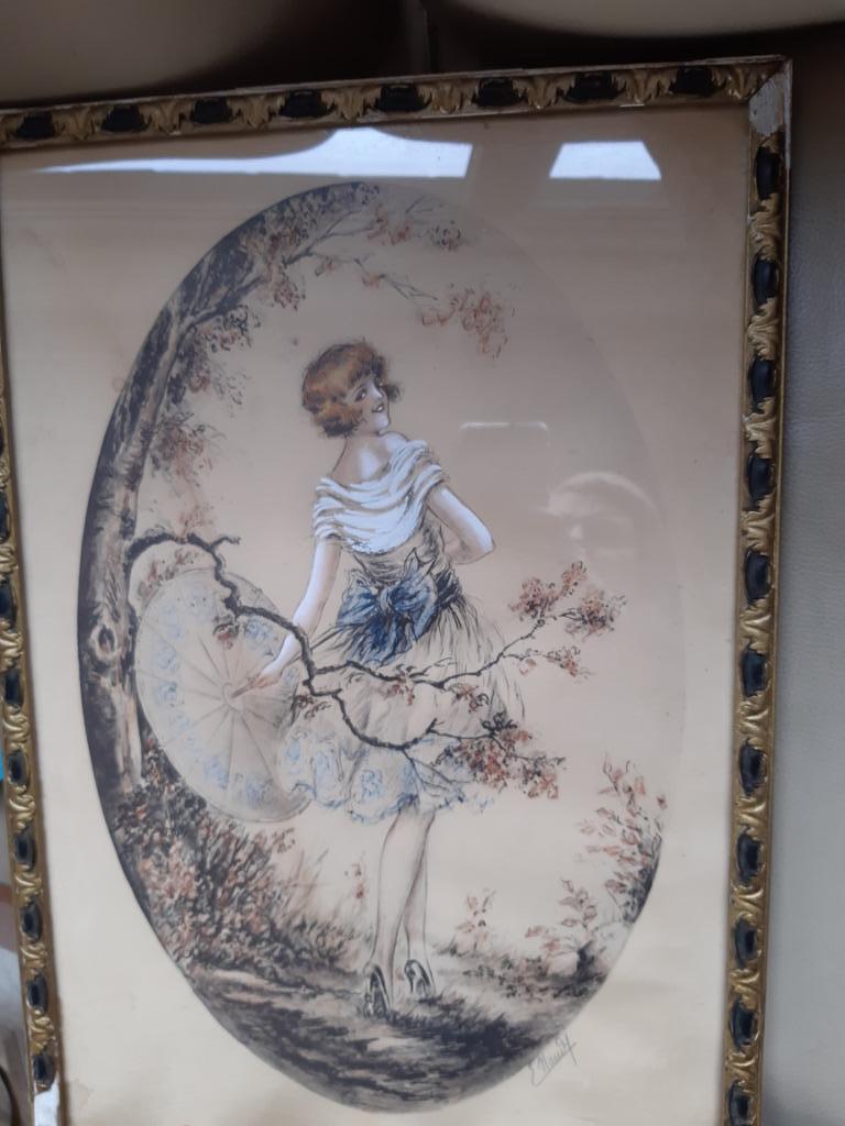 Aquatint Art Deco opgehoogd met verf Alfred Renaudin 1866-19, Antiek en Kunst, Ophalen of Verzenden