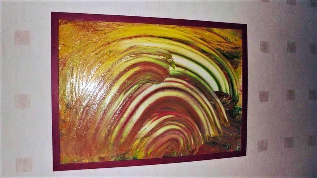 Mooi moderne olieverf schilderij op hout met houten kader, Ophalen