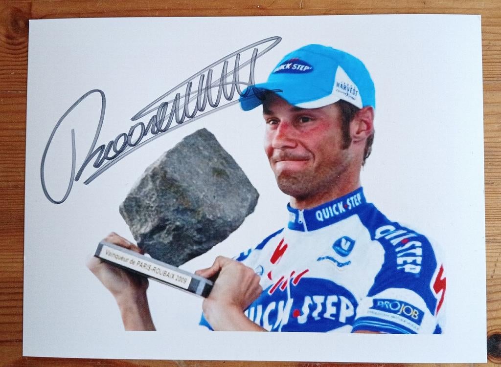 Gesigneerde foto van Tom Boonen. Parijs-Roubaix., Envoi, Neuf