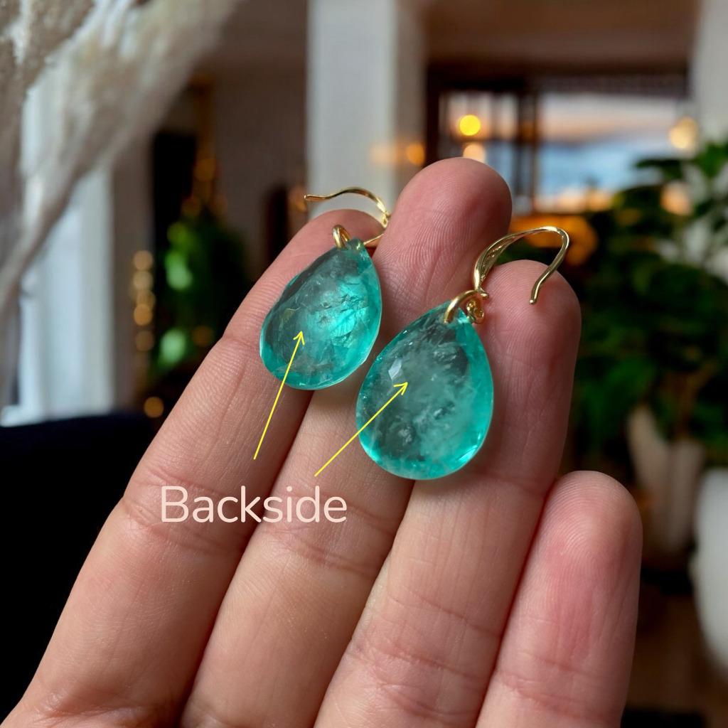 Oorbellen paraiba natuurlijke steen verguld met 14K goud, Handtassen en Accessoires, Oorbellen, Met kristal, Overige materialen