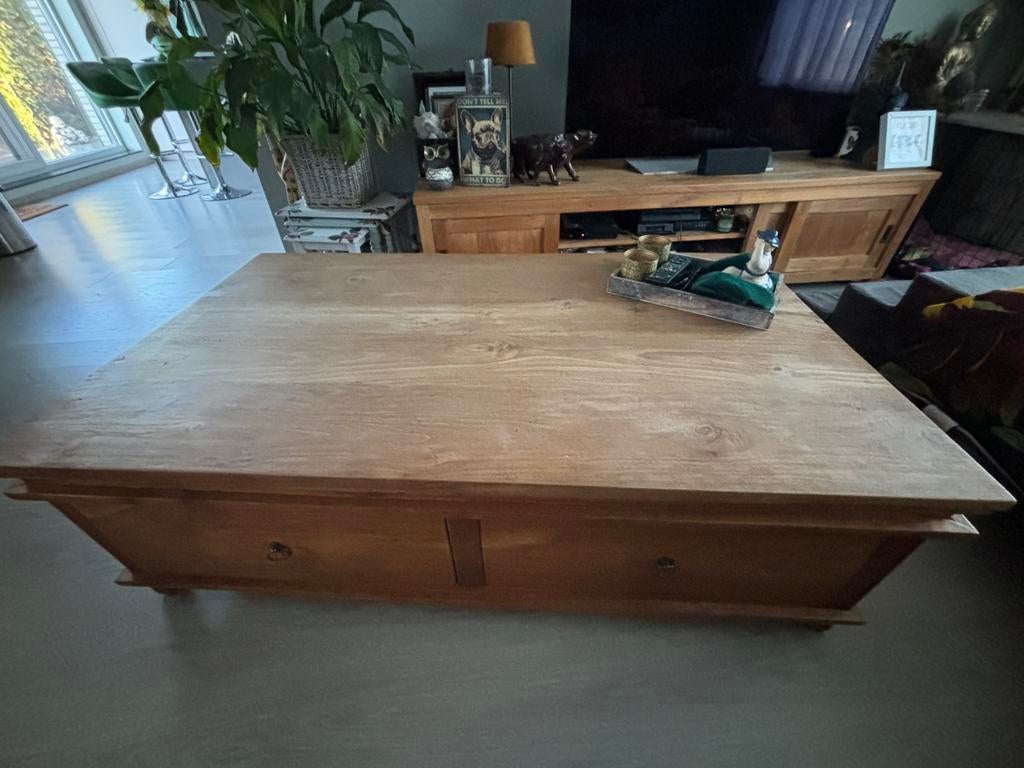 Salontafel teak met schuiven, Teck, 150 à 200 cm, Moins de 50 cm, Enlèvement