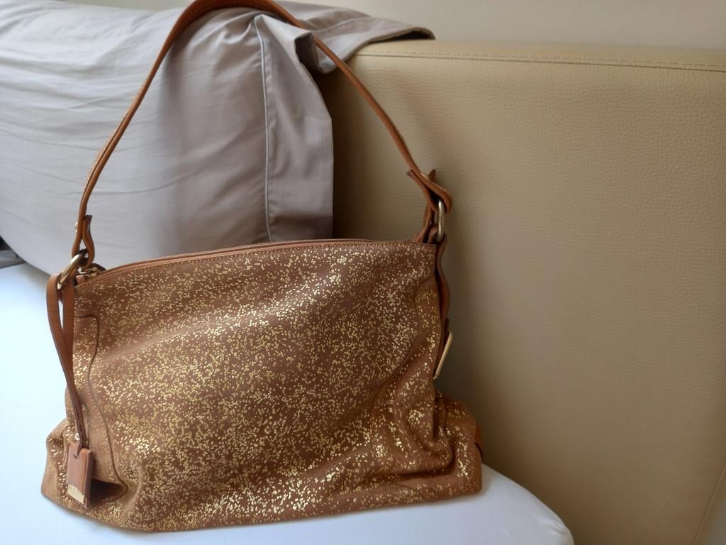 Handtas bruin met goud, Ophalen of Verzenden, Zo goed als nieuw, Bruin, Handtas