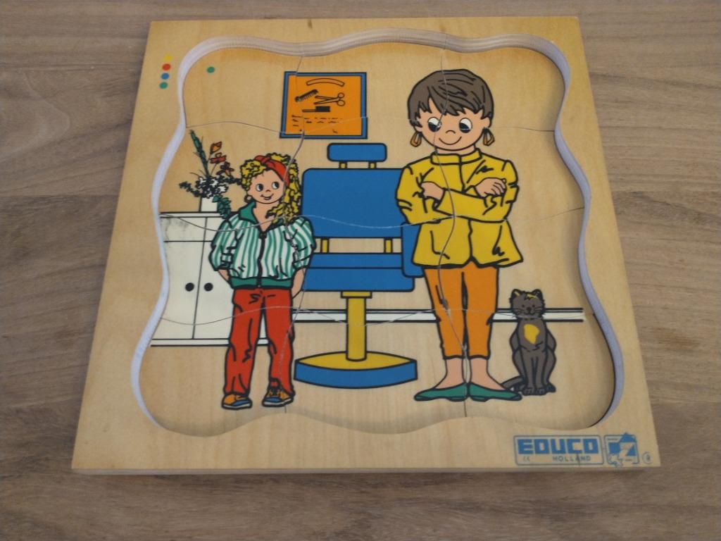 Retro lagenpuzzel - thema de kapper - Educo, Kinderen en Baby's, Speelgoed | Kinderpuzzels, Ophalen of Verzenden, 10 tot 50 stukjes