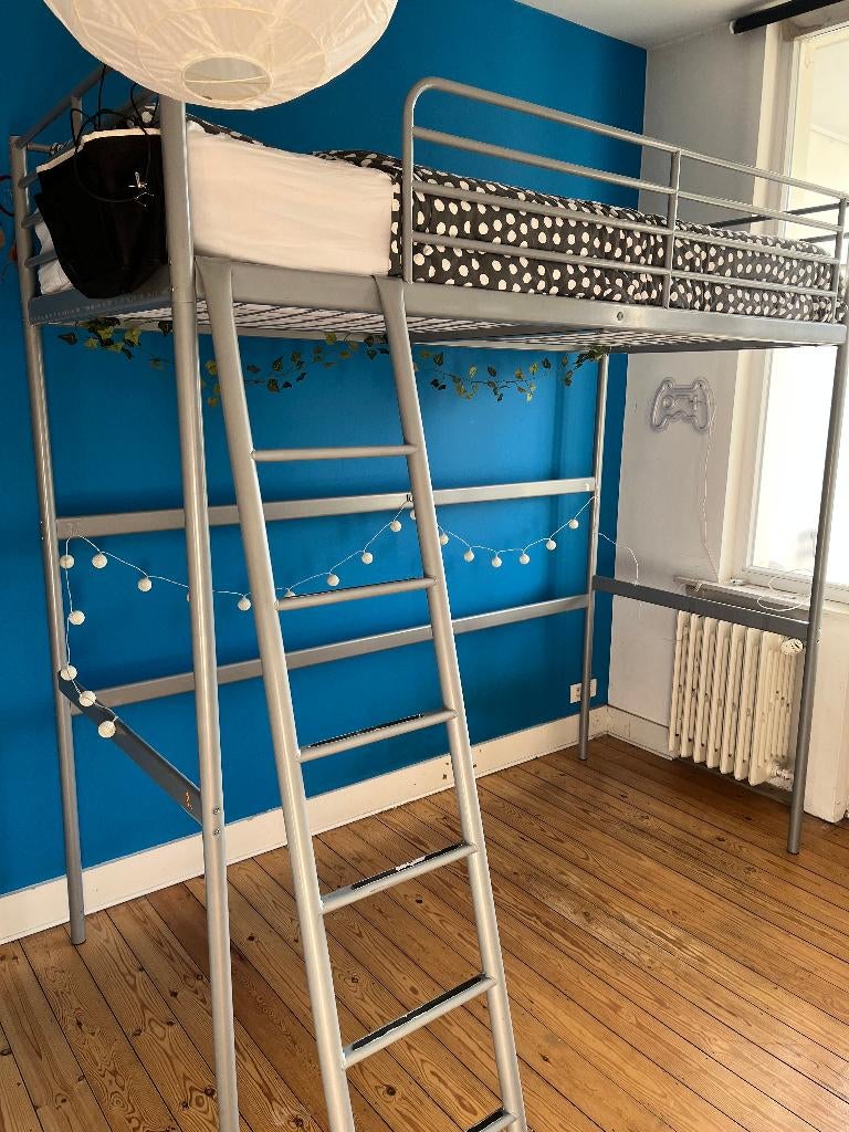 Hoogslaper lichtgrijs metaal, Ophalen, Hoogslaper, Eenpersoons, 200 cm