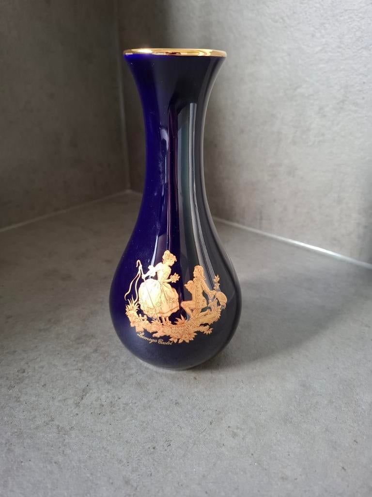 Vintage porseleinen vaas Limoges Castel France kobaltblauw, Antiek en Kunst, Ophalen