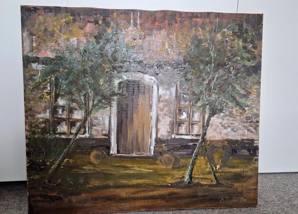 Stil leven op doek, houten omkadering van Georges Depoorter, Ophalen of Verzenden