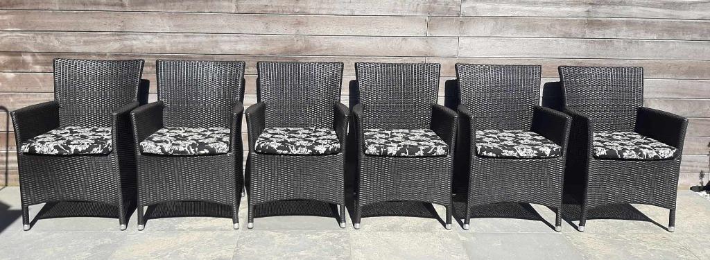 6x Varaschin terrasstoelen met kussens, Ophalen, Gebruikt, Wicker