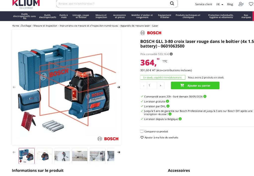 BOSCH GLL 3-80 rood laserkruis, Ophalen, Met envelop, Postfris, Postfris