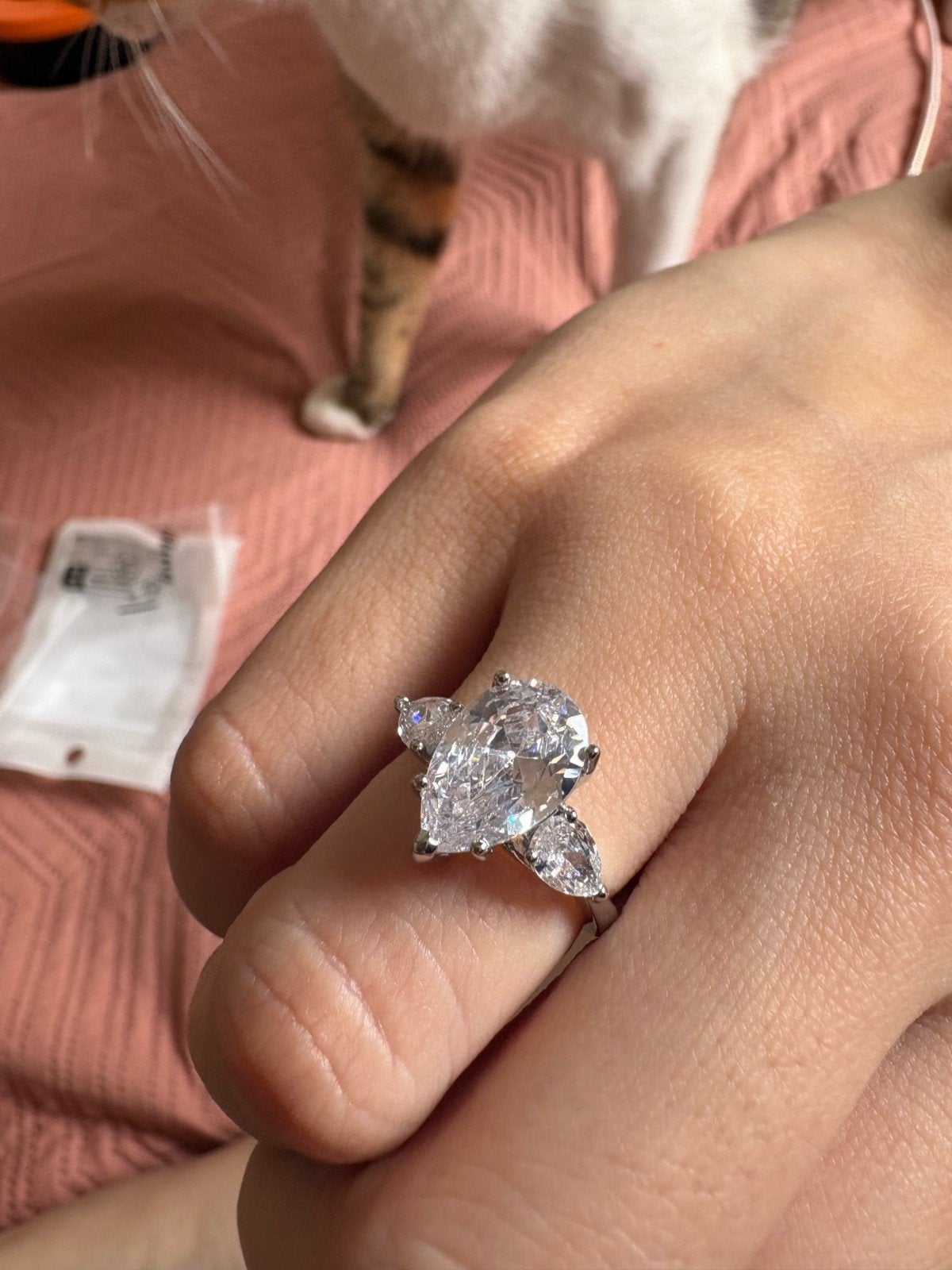 Prachtige zilveren ring met grote peervormige zirkonia, Bijoux, Sacs & Beauté, Bagues, Envoi, Argent, Argent