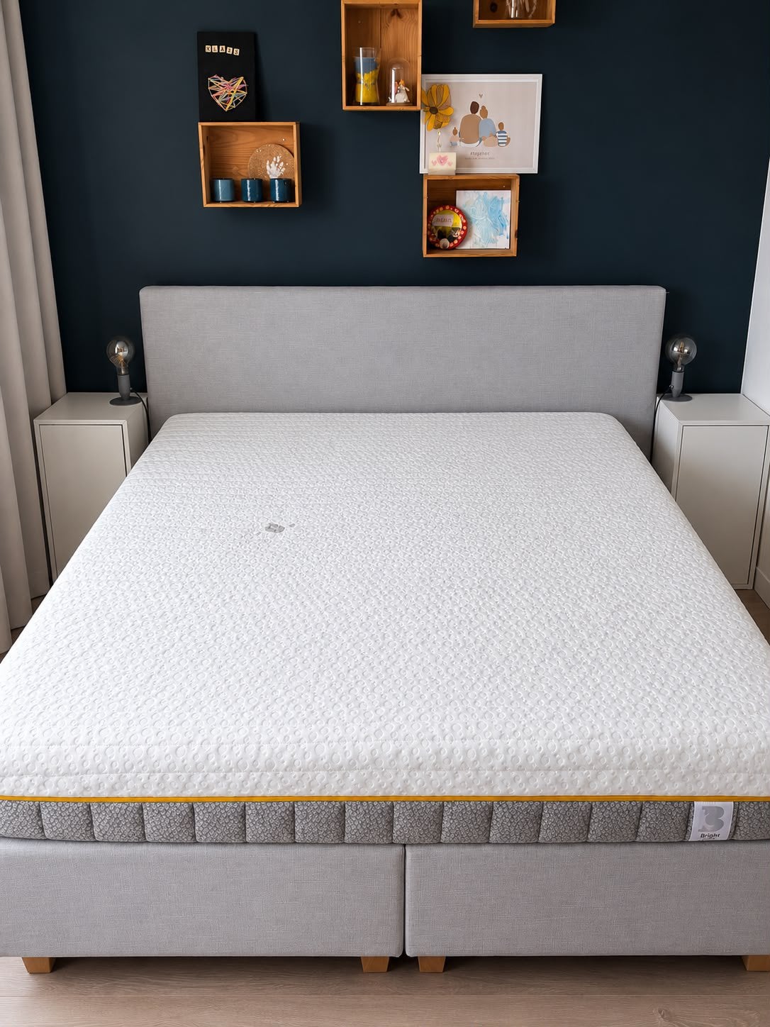 Boxspring grijze stof 180cmx200cm, Ophalen, Zo goed als nieuw, Grijs