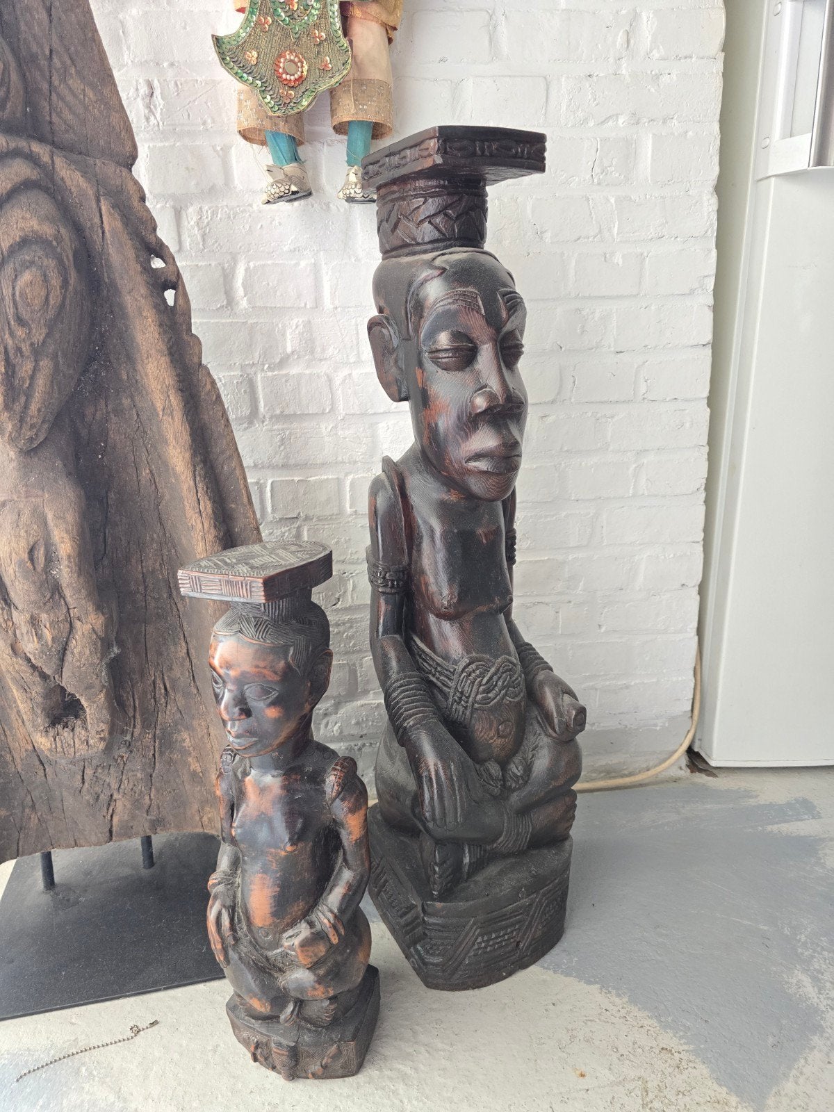 oud groot afrikaans  beeld (wenge), Ophalen, Gebruikt, Hout, 76 cm