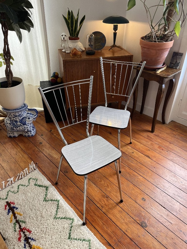 Vintage Formica stoelen, Maison & Meubles, Gris, Synthétique, Deux, Enlèvement