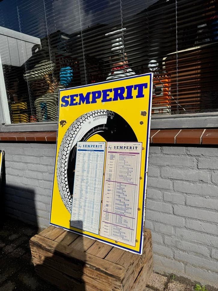 Groot oud emaille reclamebord Semperit
