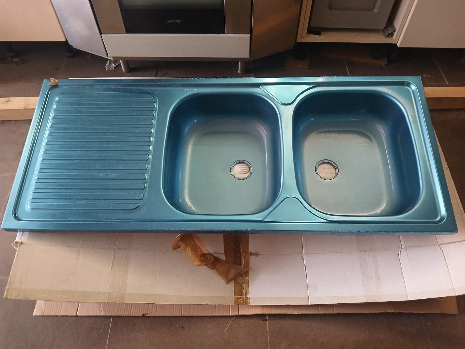 Van Marcke inox spoelbak 120 × 50 cm — nieuw 2 bakken, Ophalen, 100 tot 150 cm, Nieuw, Minder dan 25 cm