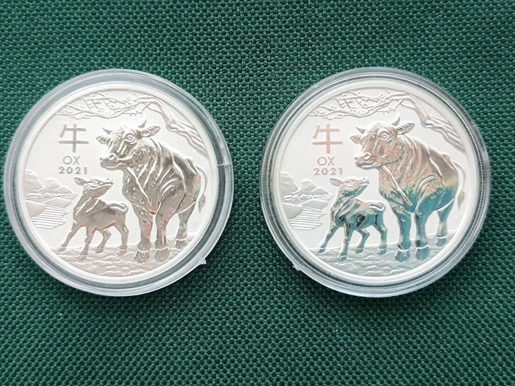 Lunar III – Year of the Ox – 1 oz 2021 jaar, Postzegels en Munten, Munten | Oceanië, Ophalen of Verzenden, Losse munt, Zilver