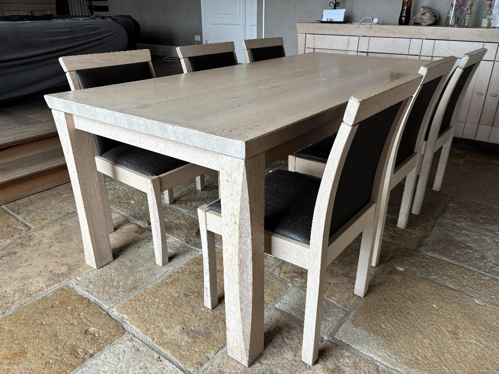 Bleke eettafel met 6 stoelen, Ophalen, Modern/landelijk, Gebruikt, Eikenhout