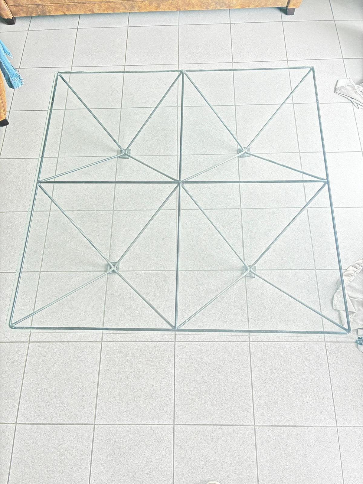 Table structure métallique et plateau en verre, 100 à 150 cm, 1980 Design d'époque, Verre, Carré