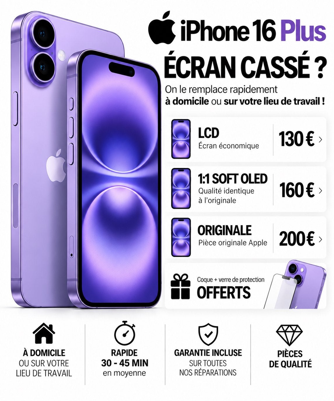 📱RÉPARATION ÉCRAN iPHONE 16 Plus– BRUXELLES 0466273471 ✅, Enlèvement