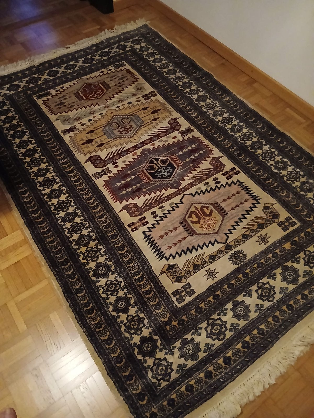 Handgeknoopt Perzisch tapijt met zijde, 1m20x1m80, Ophalen, Zo goed als nieuw, Blauw