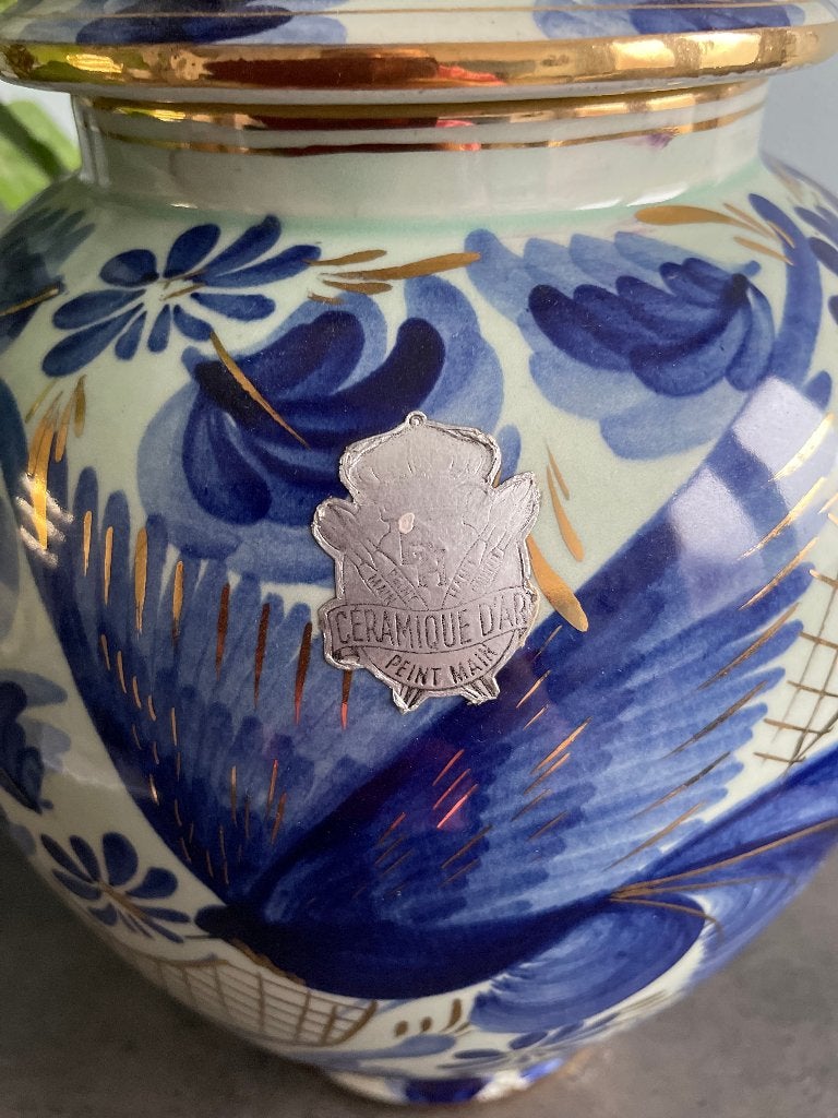 H. Bequet handgeschilderde vaas met deksel, Antiek en Kunst, Ophalen