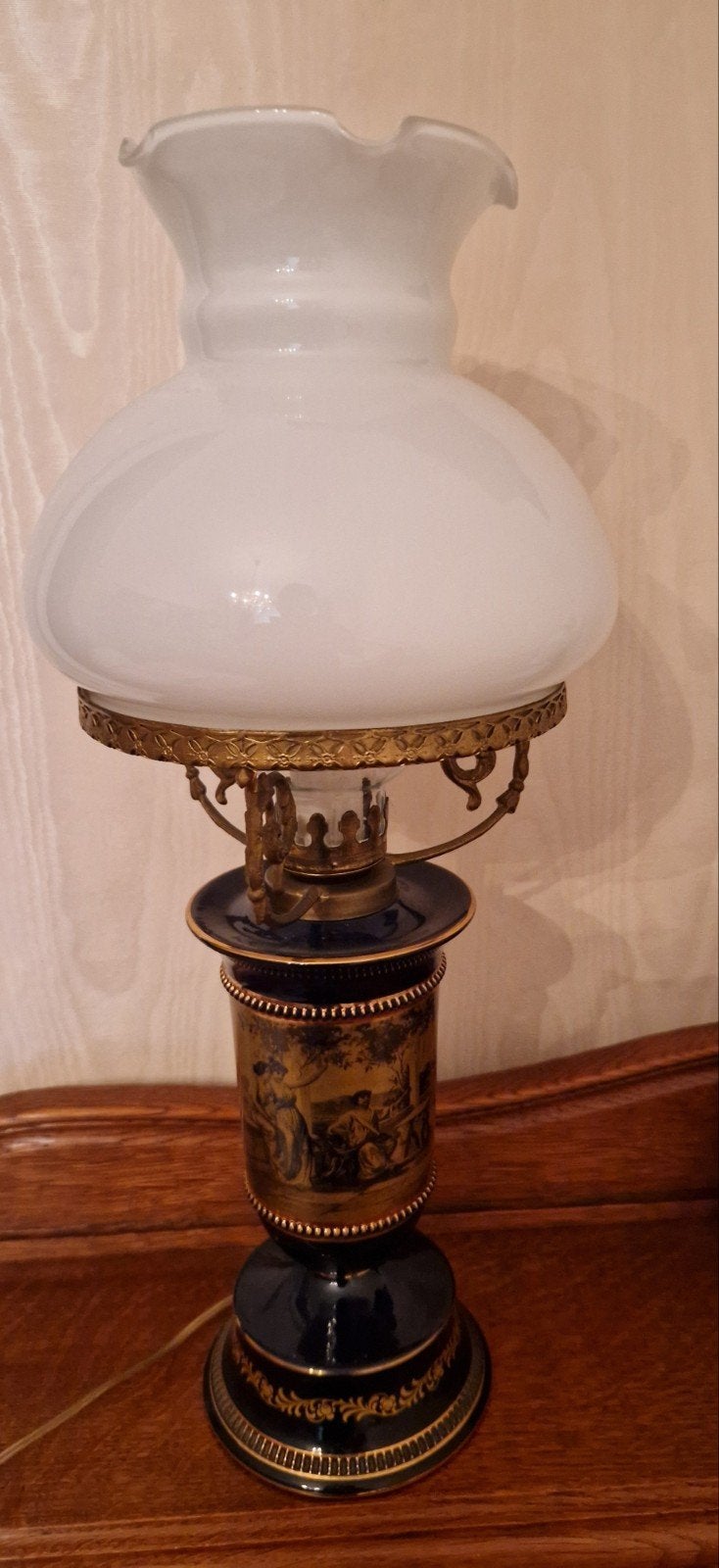 Vintage Florentijnse lamp — Kobaltblauw porselein en opaline, Antiek en Kunst, Ophalen