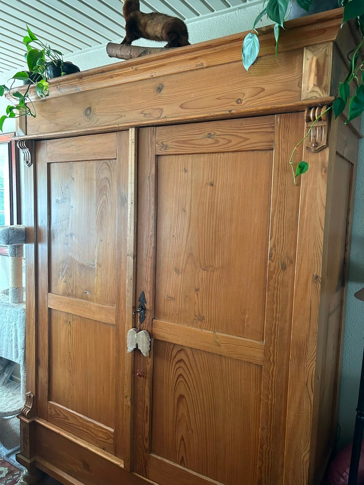 Antieke grenen linnenkast / kledingkast, Ophalen