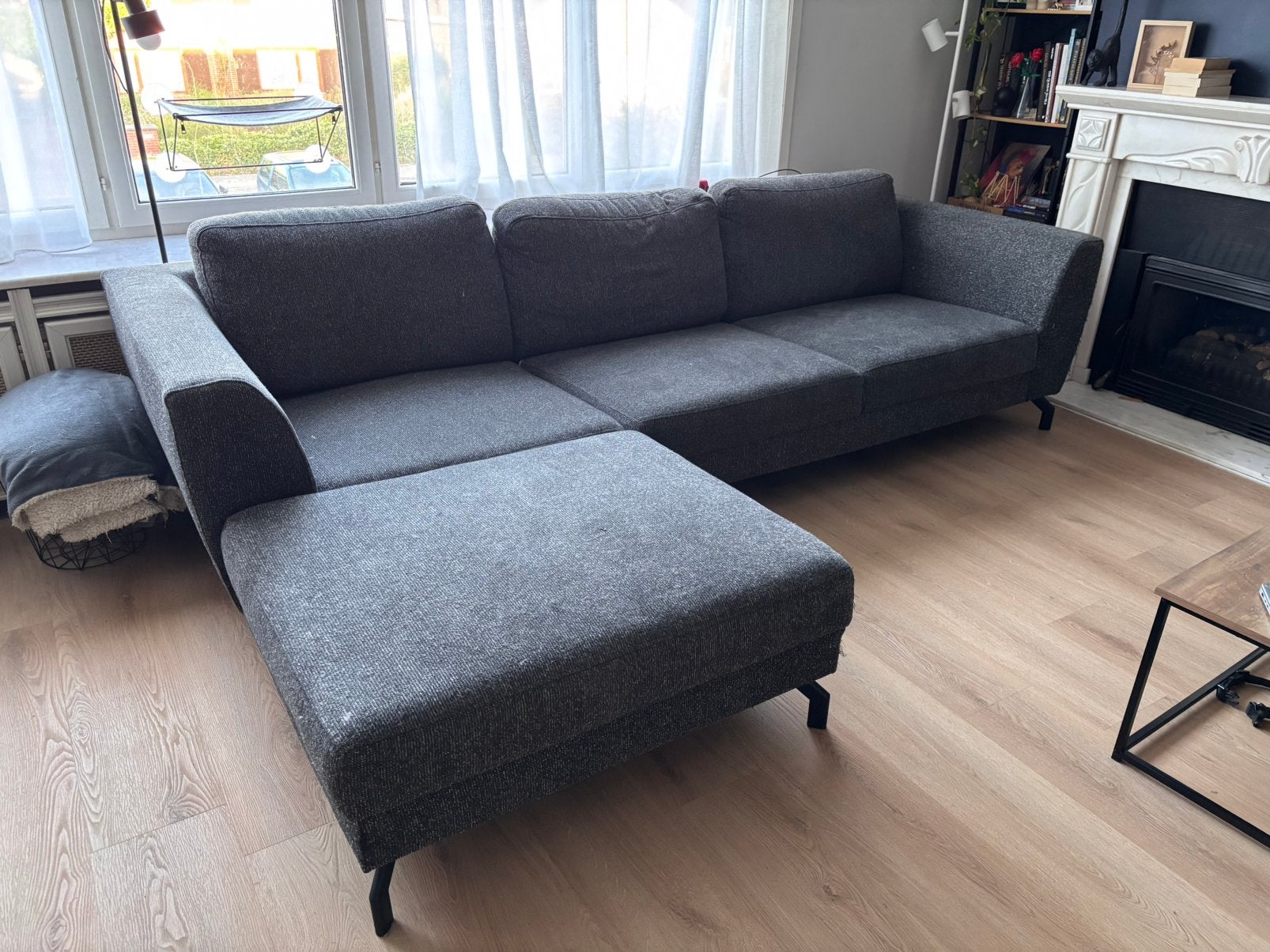 Zetel met chaise longue, Huis en Inrichting, Ophalen, Gebruikt, Hout, Modern