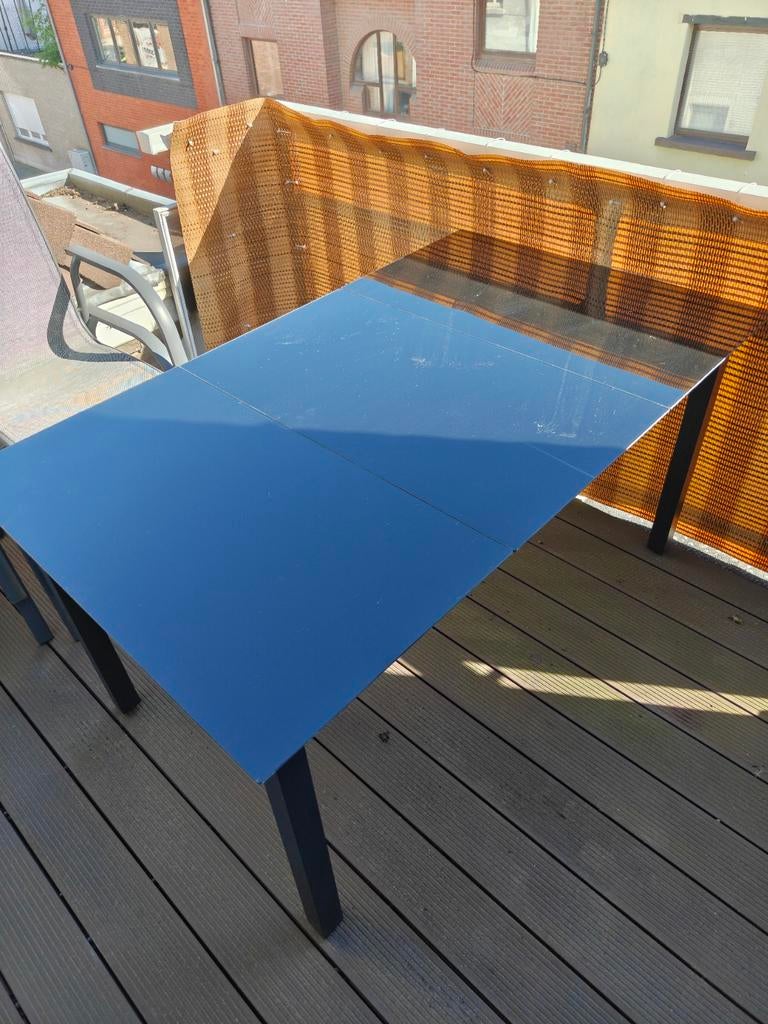 Glazen Tuintafel met 4 terrasstoelen, Tuin en Terras, Ophalen, Zo goed als nieuw, Rechthoekig, Aluminium