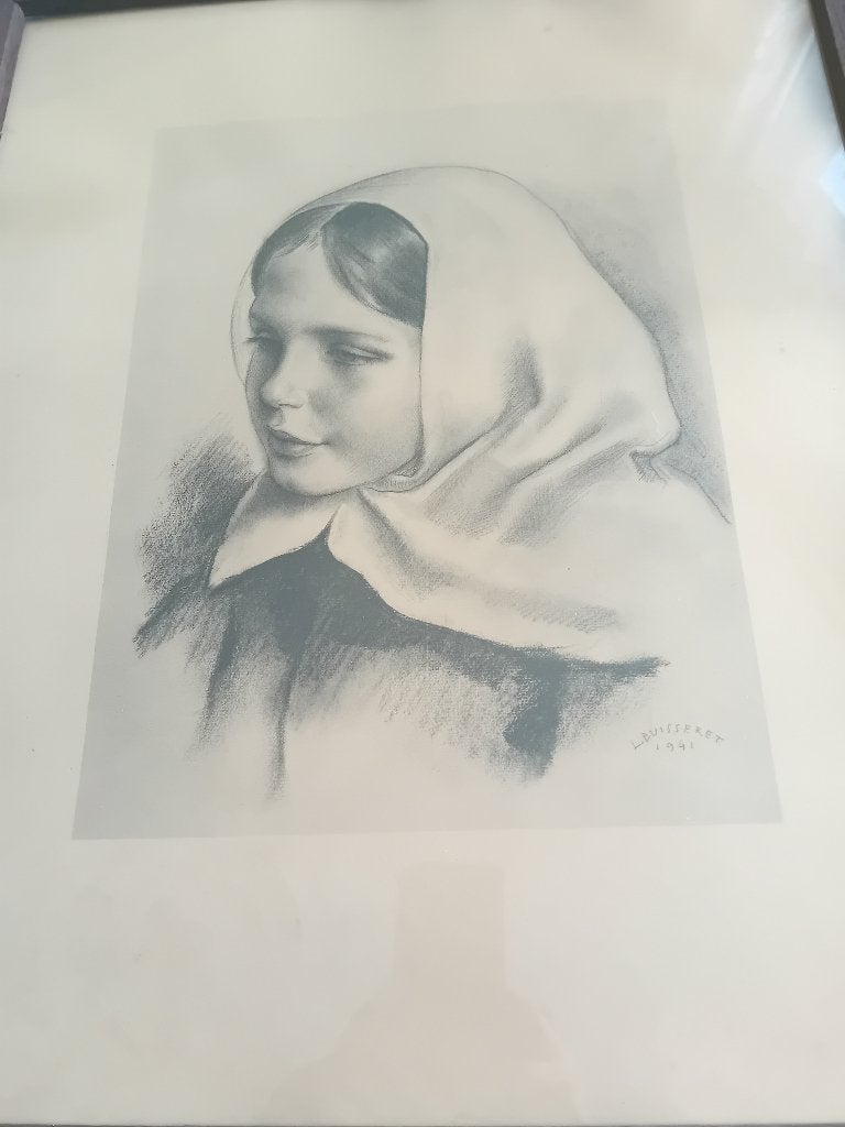 Dessin de Buisseret Louis, Antiquités & Art, Enlèvement, Dessin, Dessin au crayon, Sous verre