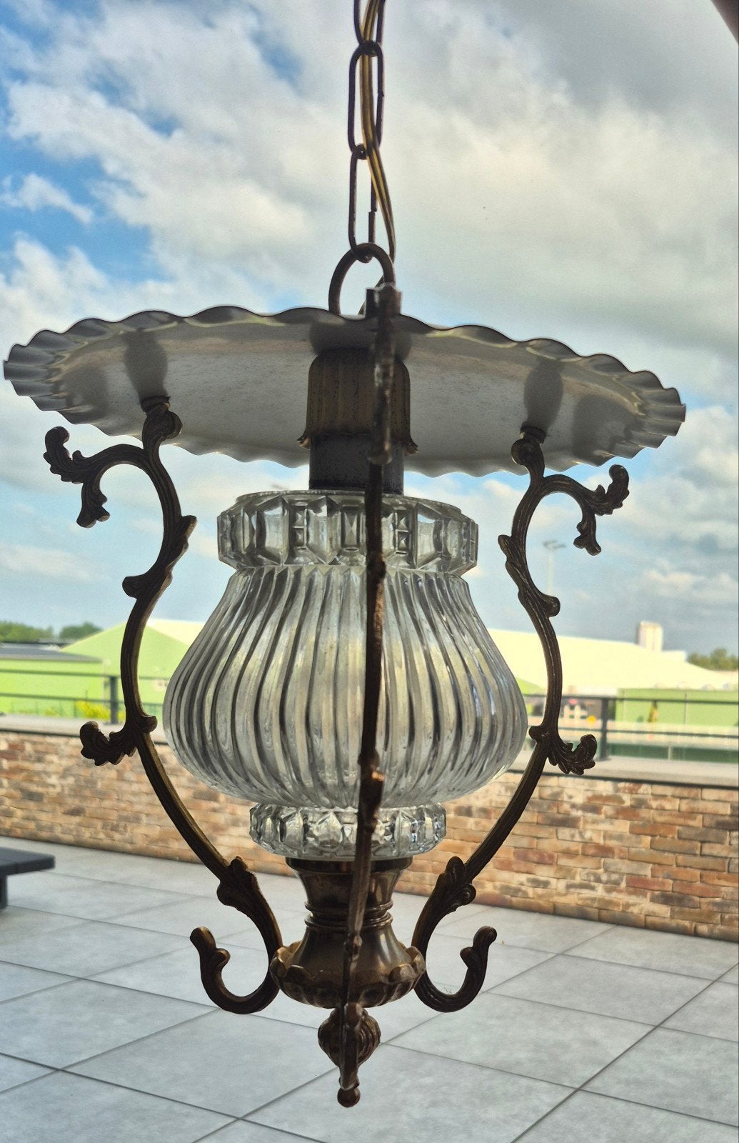 Lustre doré vintage avec verre, Enlèvement, Verre