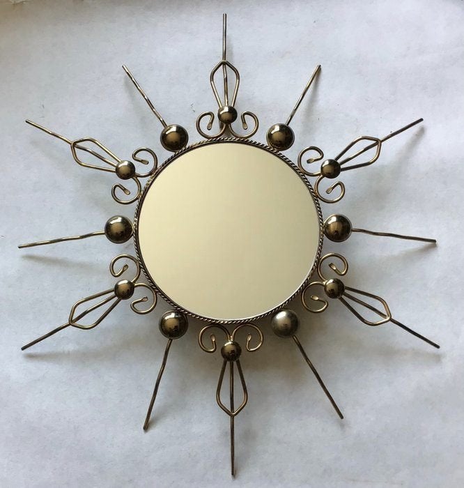 Miroir solaire vintage en laiton, Belgique, années 1950, Antiquités & Art, Enlèvement ou Envoi