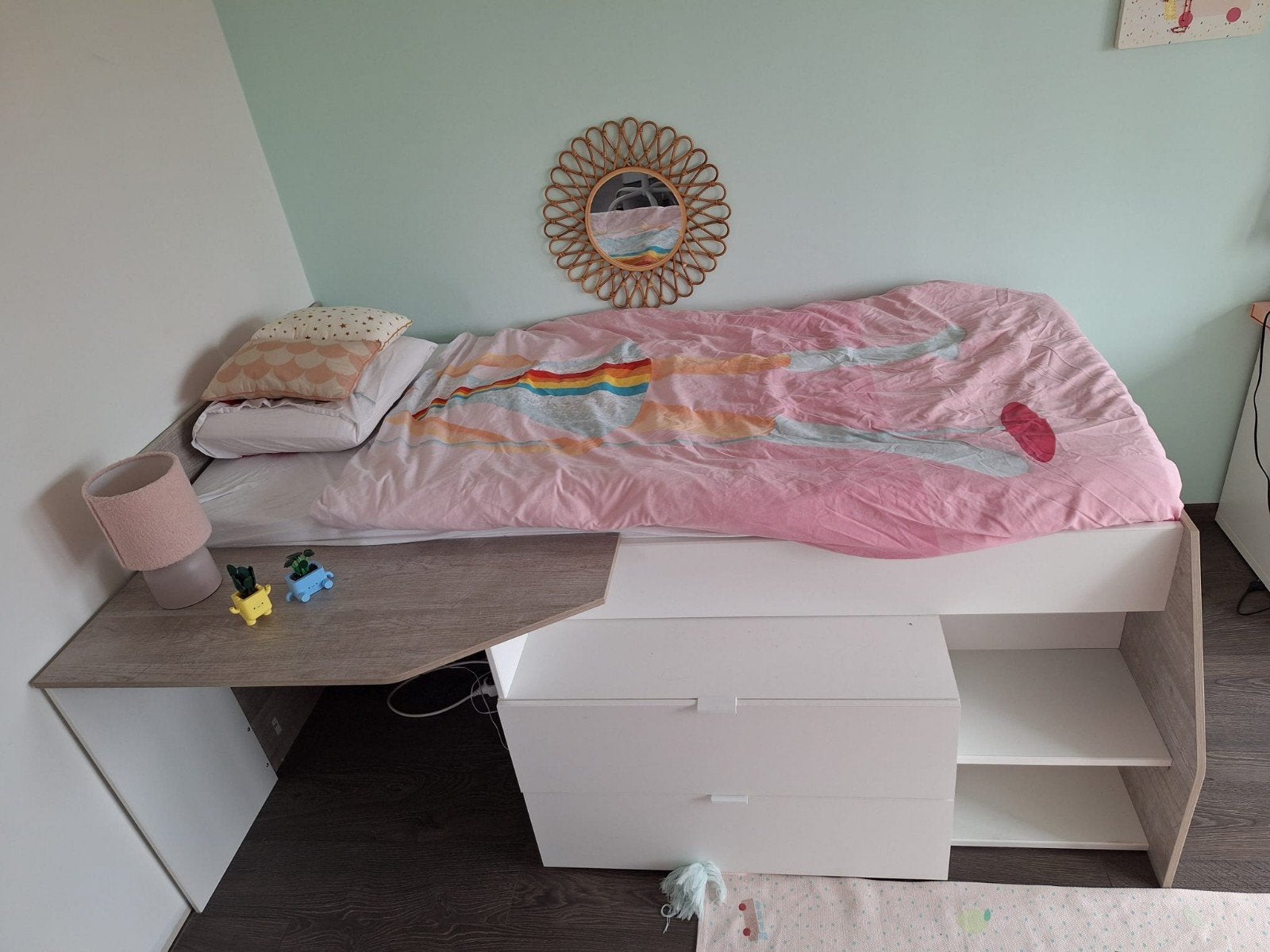 Eenpersoonsbed / Halfhoogslaper met bureau en opbergruimte, Ophalen