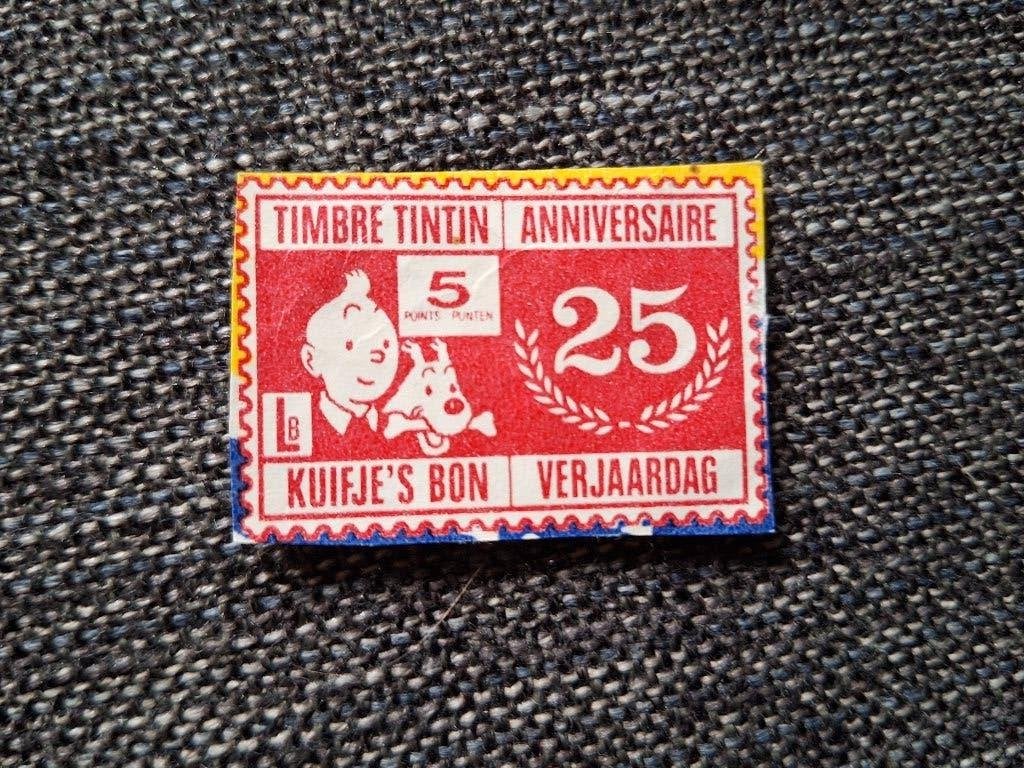 Herge Kuifje Bon Timbre Tintin 25 ans - Zegel 5 punten, Verzamelen, Stripfiguren, Gebruikt, Plaatje, Poster of Sticker, Kuifje