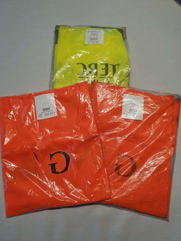 3x fluohesje fluovest reflecterend 100% polyester E 471, Fietsen en Brommers, Ophalen