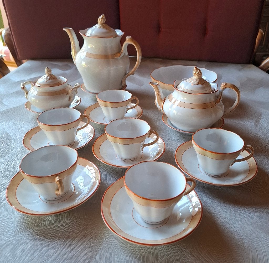 thee en koffie servies merk Petrus Regout Maastricht, Enlèvement, Utilisé, Porcelaine, Théière