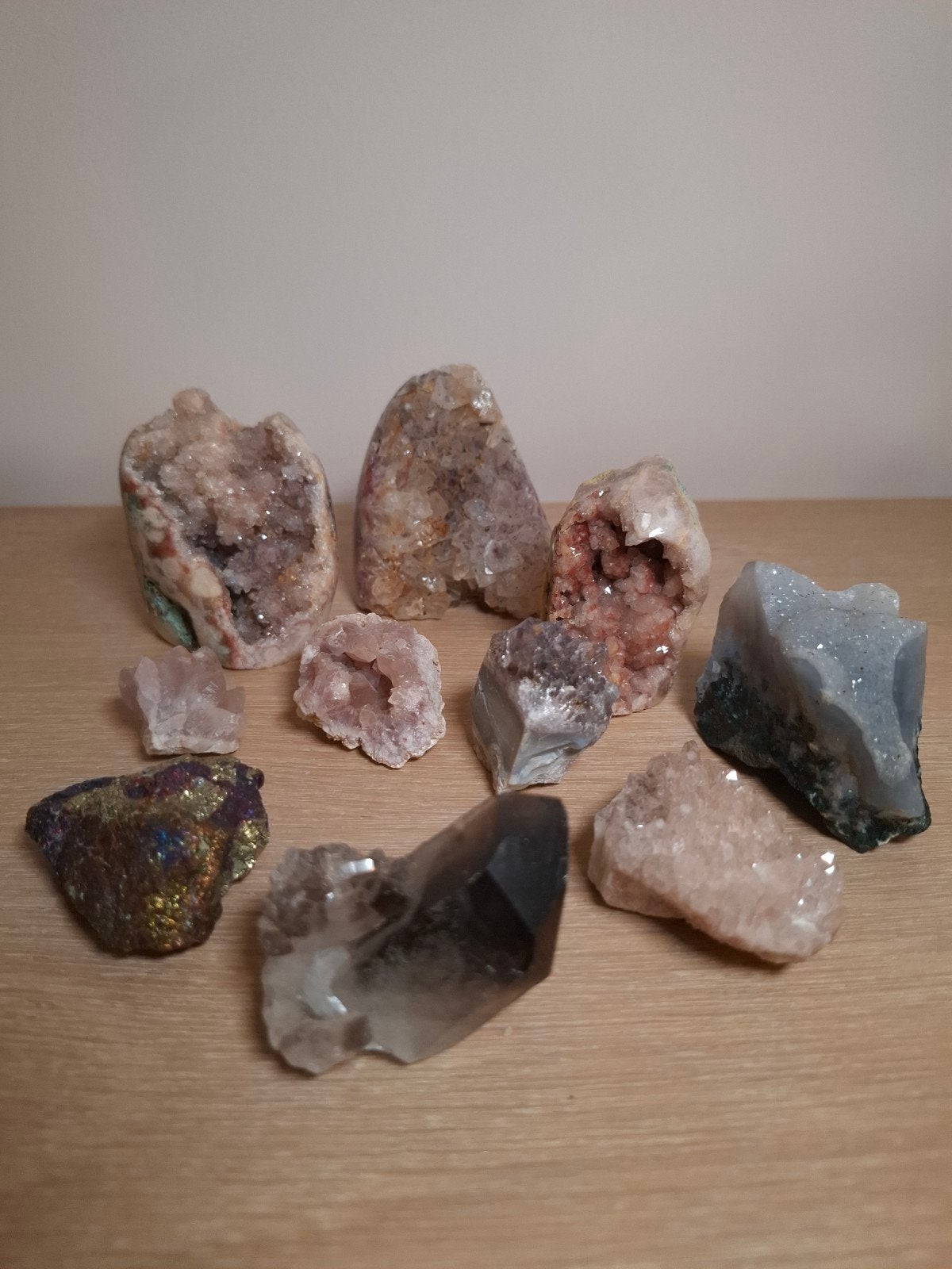 10 stuks met kristalgeodes, druzen en rookkwarts, Ophalen of Verzenden
