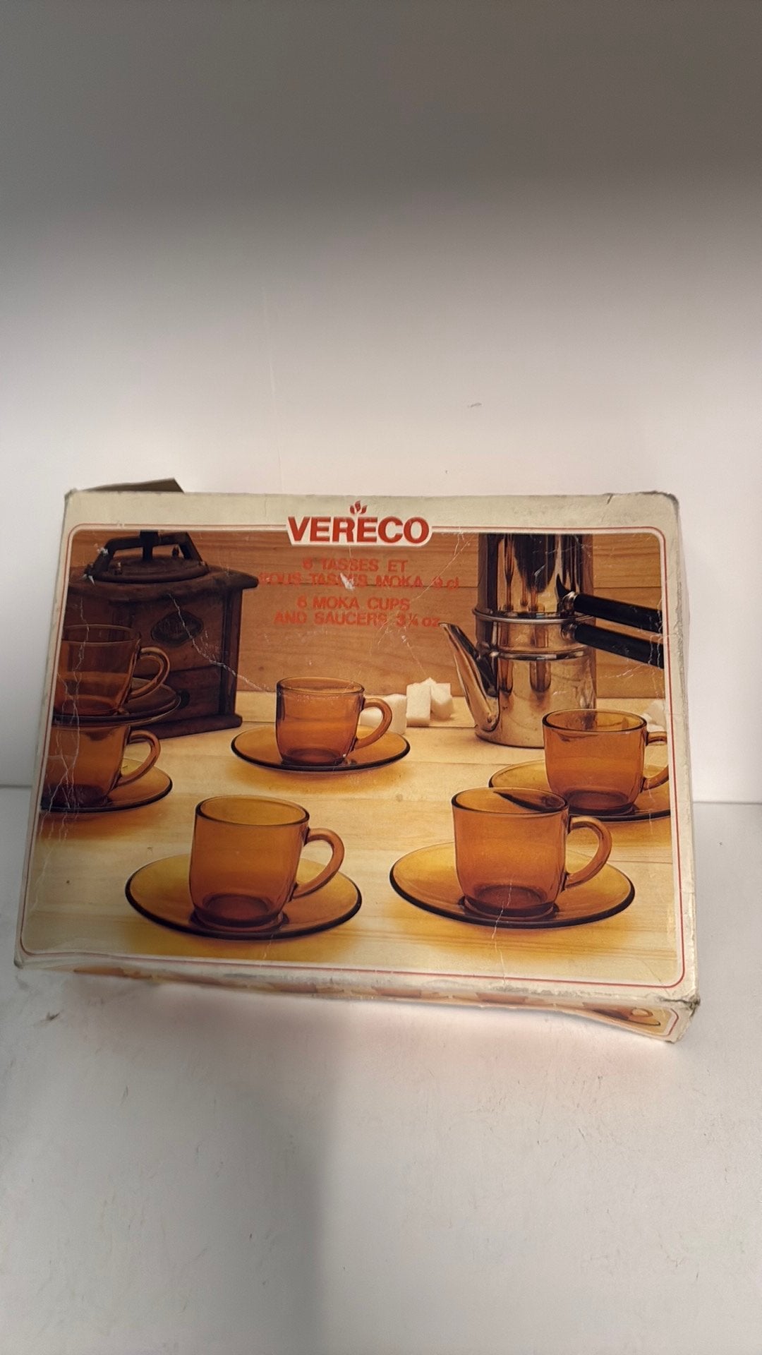 Service 6 tasses moka et sous-tasses VERECO ambré vintage -, Enlèvement ou Envoi, Comme neuf