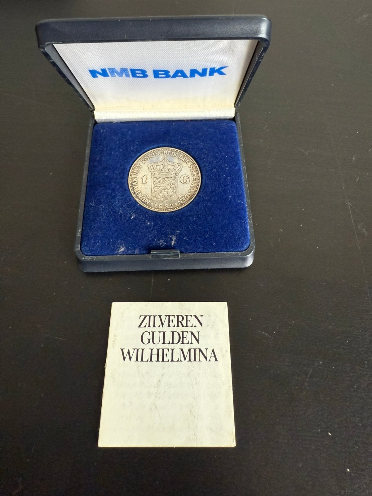 Zilveren munt van 1 Gulden 1929 Wilhelmin Nederland met doos, Ophalen of Verzenden, Zilver