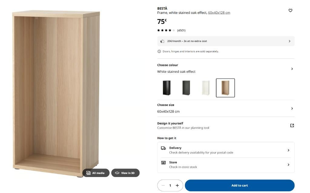 IKEA BESTA kastframe 60x40x128 cm (602.473.67) - ongeopend, Ophalen, Nieuw