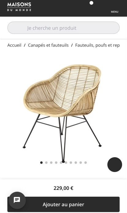 Fauteuil en osier Maison du Monde, Enlèvement, Comme neuf, Métal