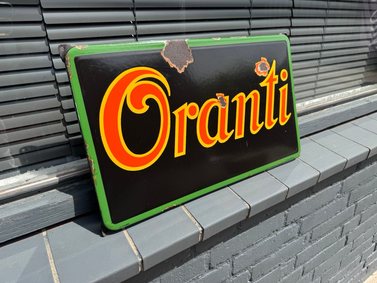Oranti frisdrank emaille reclamebord, Verzamelen, Ophalen of Verzenden, Gebruikt, Reclamebord