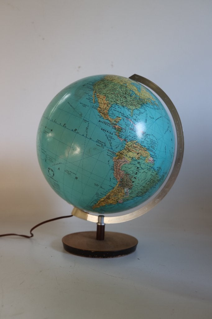 XL Vintage Globe verre terrestre Allemand DDR 1960 Lumineux, 33 cm, Globe terrestre antique, Enlèvement, Utilisé