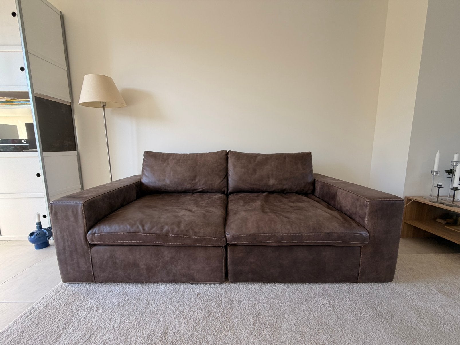 Canapé en cuir 2 ou 3 places + méridienne – Marron chocolat, Enlèvement, Comme neuf, Cuir