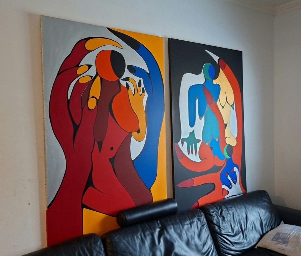 Tweeluik moderne schilderijen van Ardie 100x160, Antiek en Kunst, Ophalen