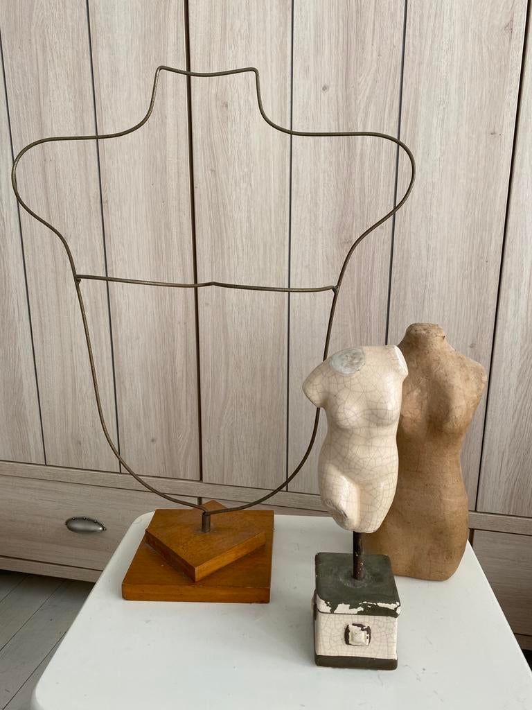 Decoratieve set:1 vintage metalen etalage buste & 2 bustes, Huis en Inrichting, Ophalen of Verzenden, Gebruikt, Vintage